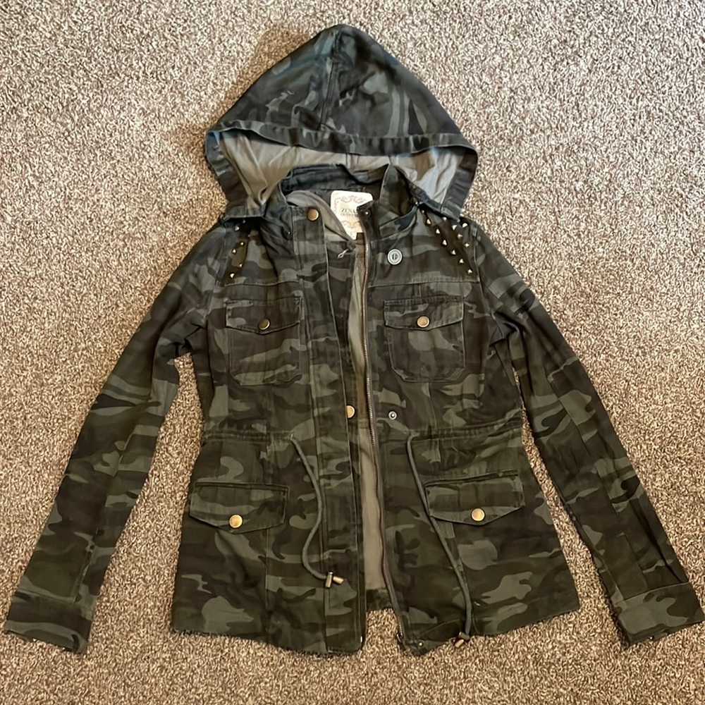 Zenana Outfitters Camouflage Camo Studded Jacket